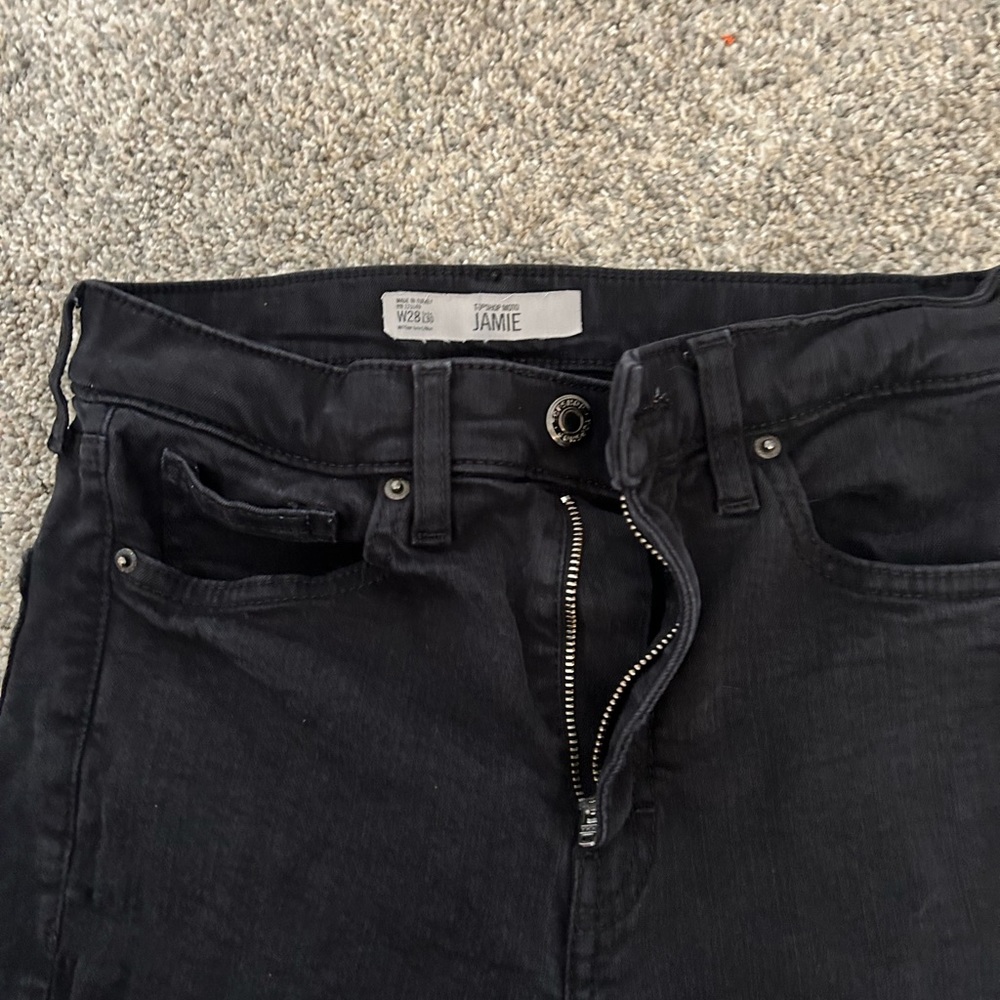 Top shop Moto Jamie jeans black skinny waist size 28 cropped length Hits @ankles